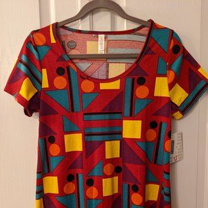 NWT LuLaRoe Classic T Shirt Tee Womens Small Geometric Pattern Red Yellow Teal